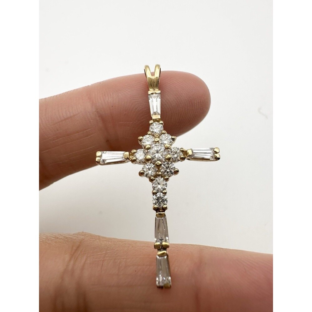 925 Sterling Silver Gold Vermeil Cubic Zirconia Cross Pendant